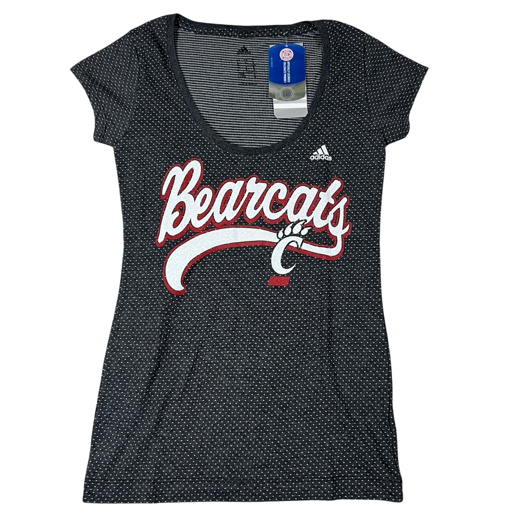 Adidas Cincinnati Bearcats Womens Black Polka Dot Scoop Neck‎ T-Shirt NWT